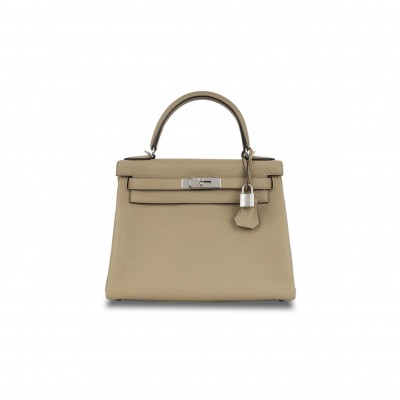 HERMÈS KELLY 28 TURTLEDOVE GRAY SILVER BUCKLE (28*22*10cm) 